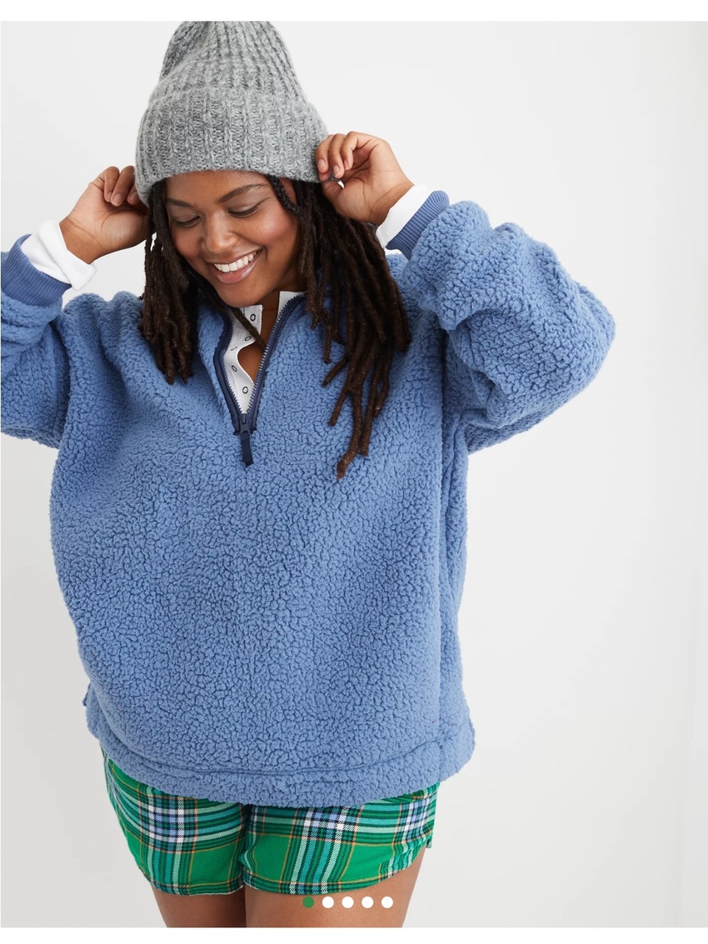 Aerie Dream Sherpa Quarter Zip Pullover Women’s Small Marbled Blue Fleece